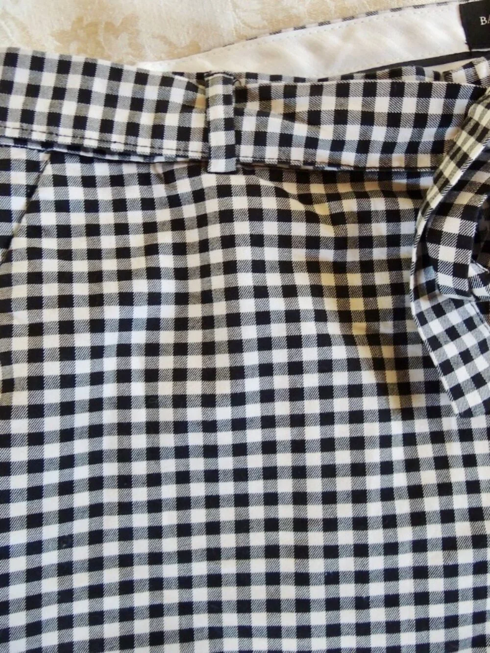 Banana Republic Black & White Gingham Stretch Cotton Tie Shorts 10